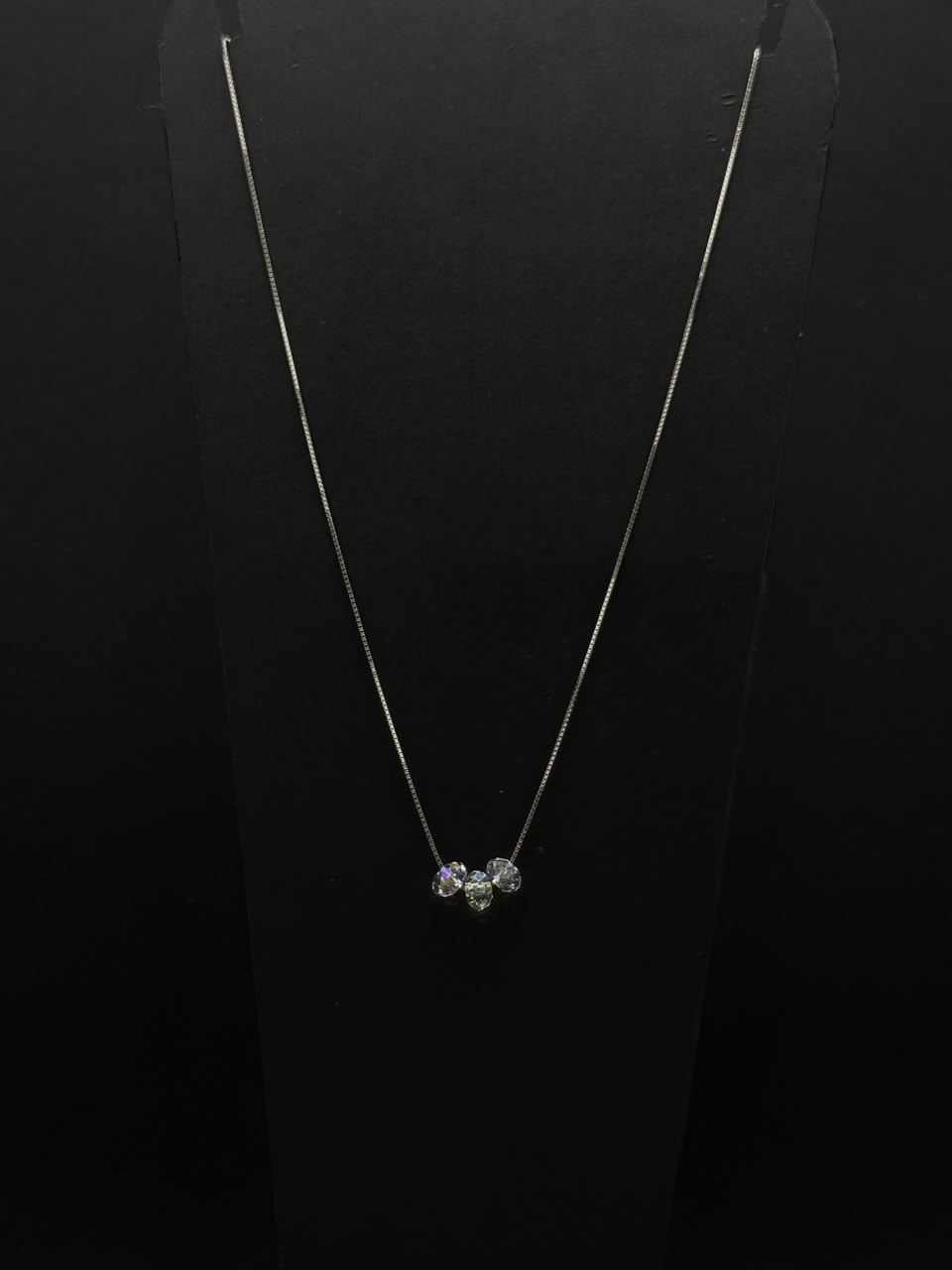 Crystal Trio Pendant Necklace – Elegant Silver Chain #637