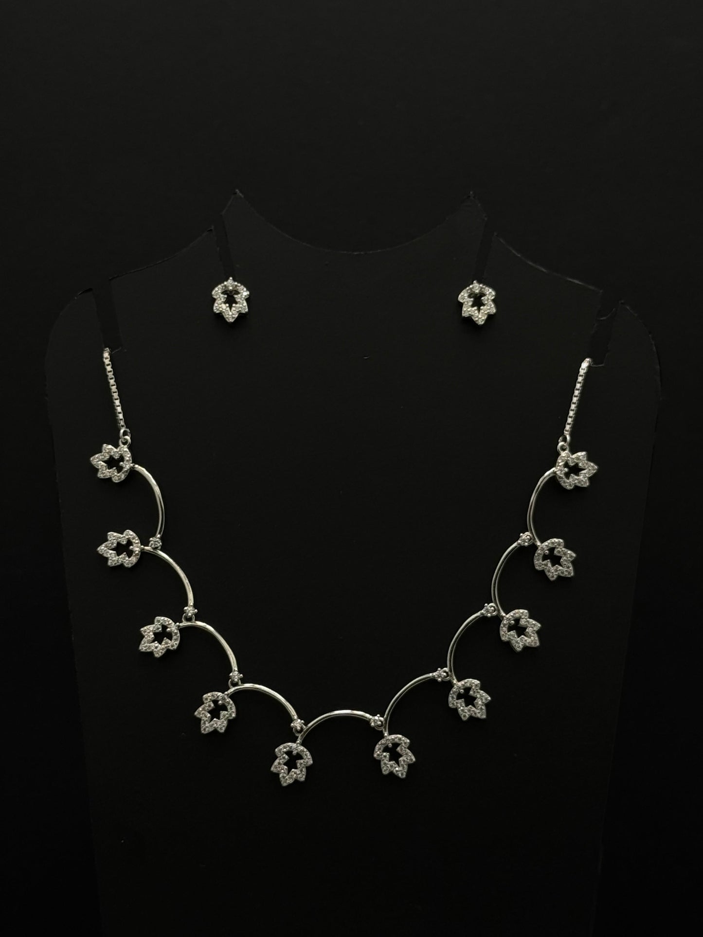 elegant silver-tone necklace with matching earrings #63