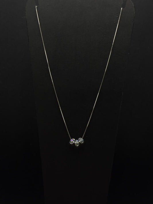 Crystal Trio Pendant Necklace – Elegant Silver Chain #637