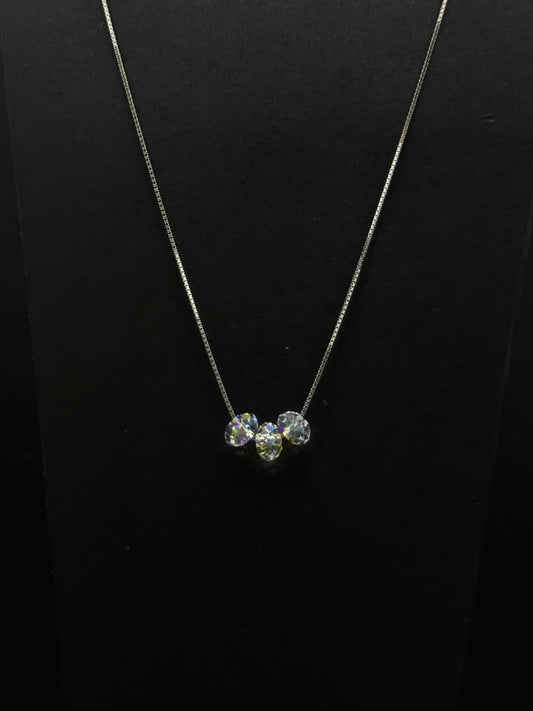 Crystal Trio Pendant Necklace – Elegant Silver Chain #637