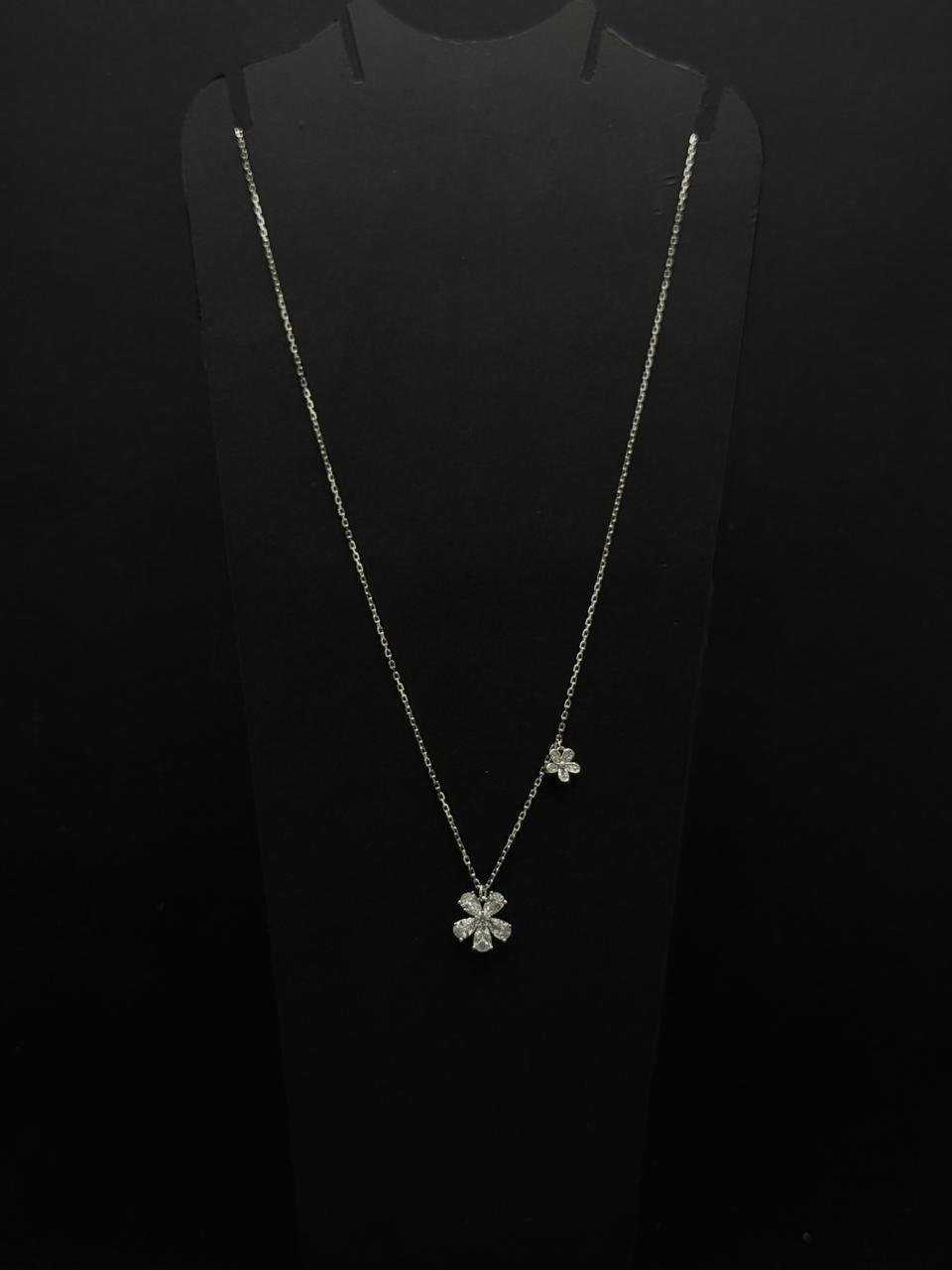 Dual Blossom Asymmetrical Silver Chain Pendant #624