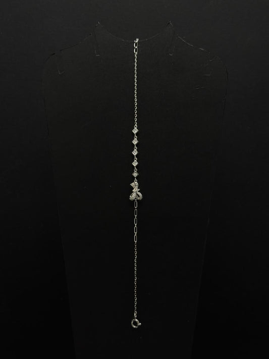 Coquette Bow & Diamond-Station Silver Bracelet #631
